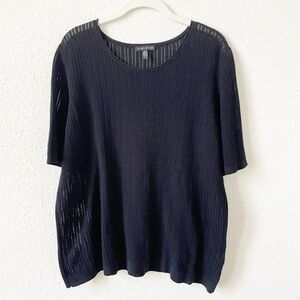 Eileen Fisher Organic Cotton Blend Knit Top Black Size XL Sheer Minimalist Goth